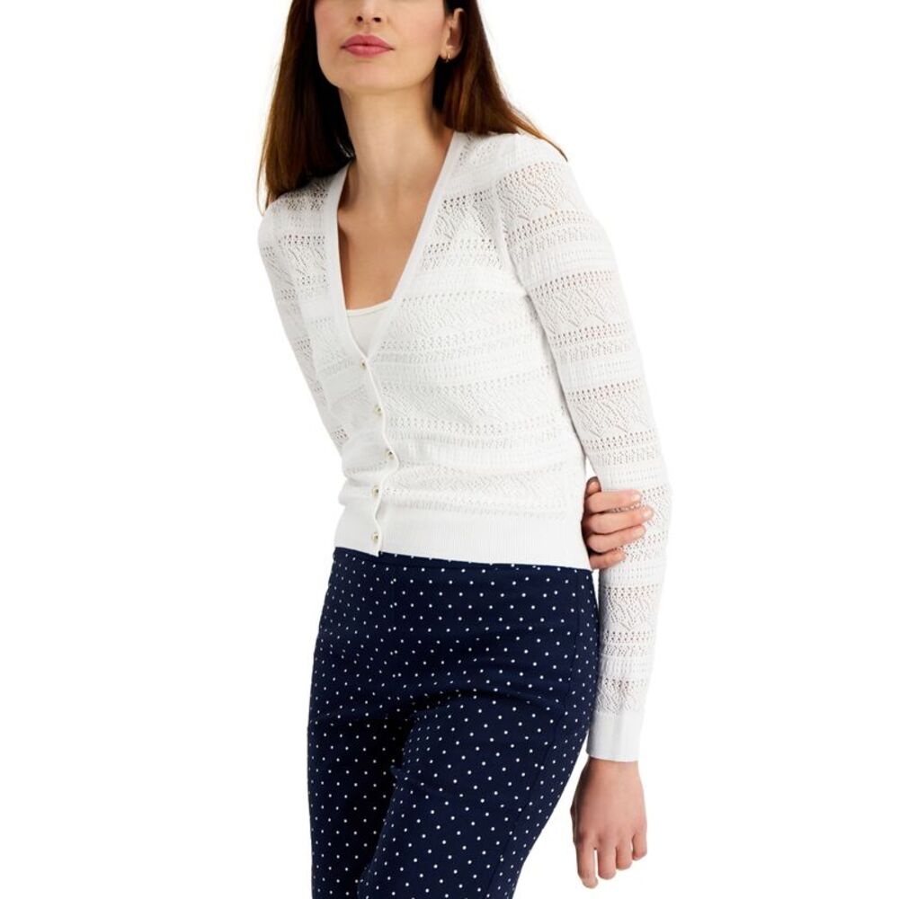 Charter Club Mixed Stitch Button Cardigan